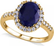 ALLUREZ Oval Blue Sapphire & Halo Diamond Engagement Ring 14k