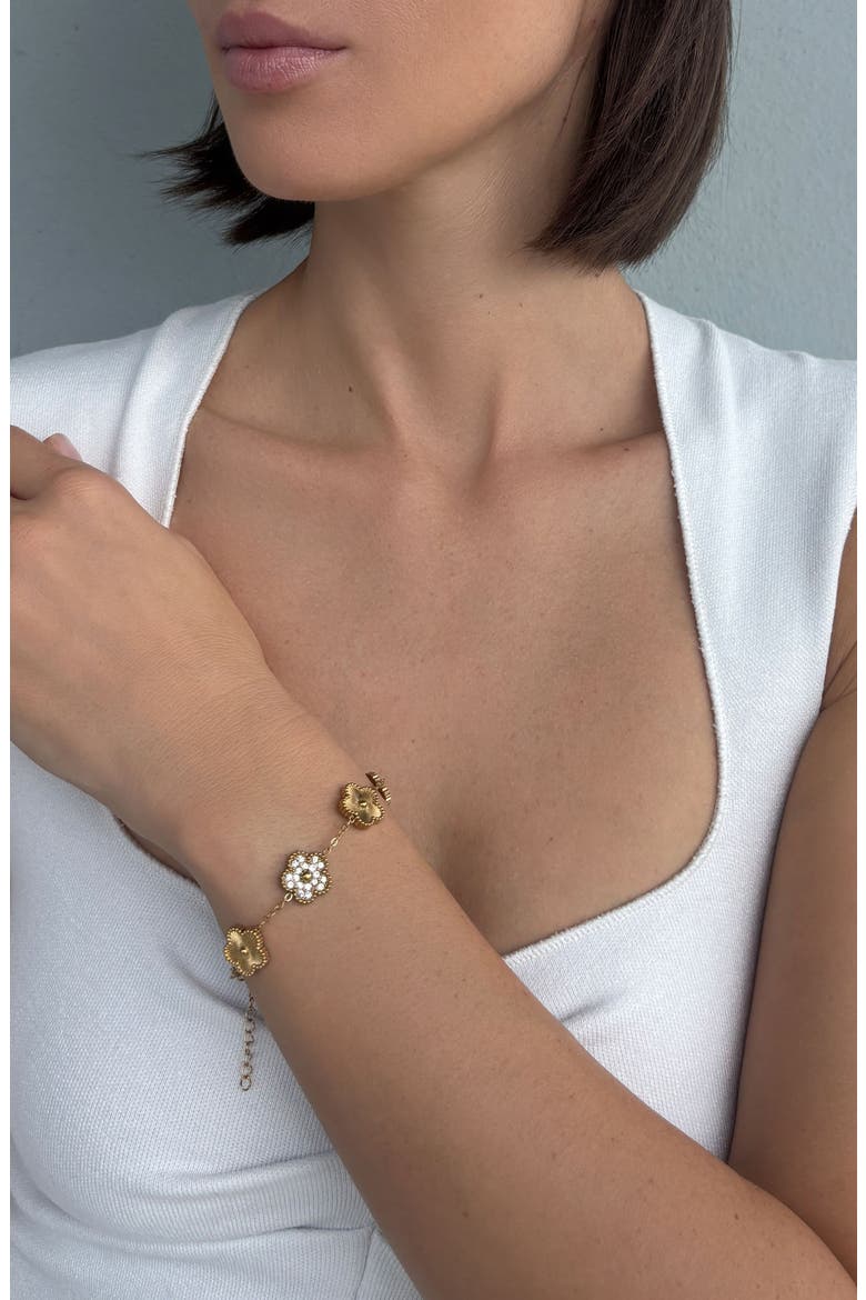 18k Gold Plated Flower Charm Bracelet, Main, color, GOLD
