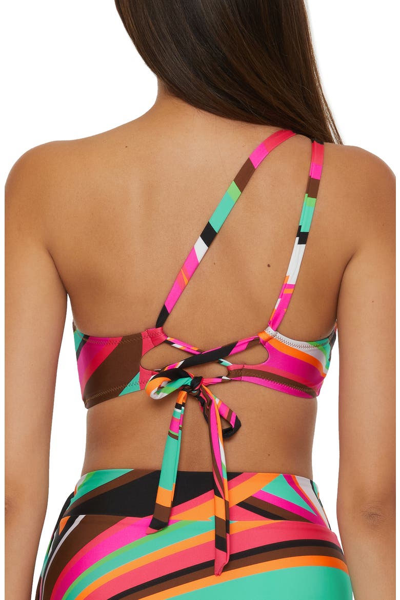 Swoop One-Shoulder Bikini Top, Alternate, color, PINK MULTI