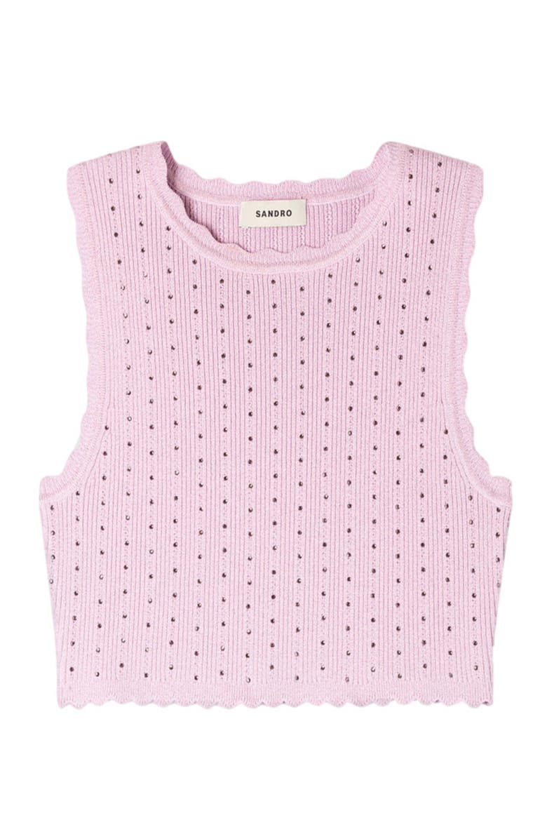 SANDRO Rhinestone knit crop top, Alternate, color, Mauve