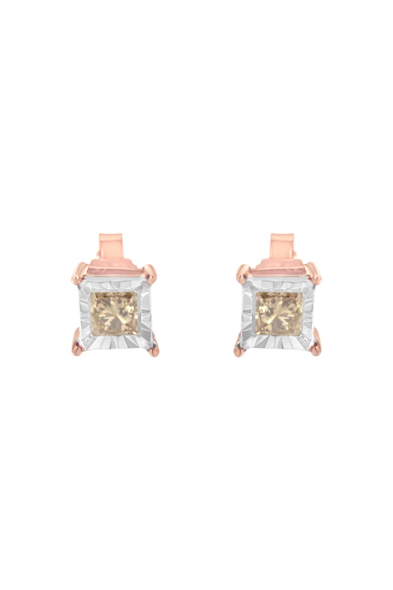 14K Rose Gold Plated 1/2 Ct Princess Diamond Solitaire Stud Earrings, Alternate, color, White