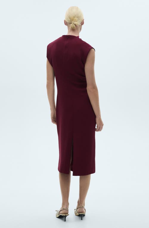 Mango Gathered Crepe Midi Dress In Maroon