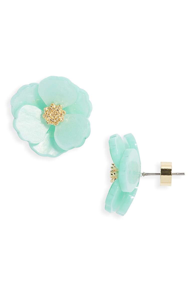 Floral Statement Stud Earrings, Main, color, SEAFOAM- GOLD
