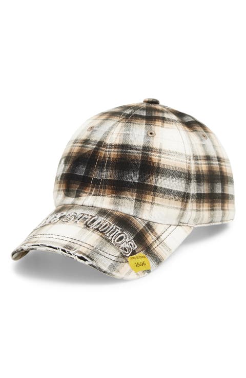 Distressed Plaid Adjustable Baseball Cap
