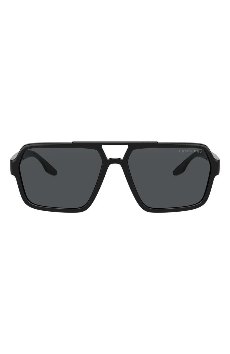 Prada Linea Rossa PRADA SPORT 59mm Rectangle Sunglasses, Main, color, Black
