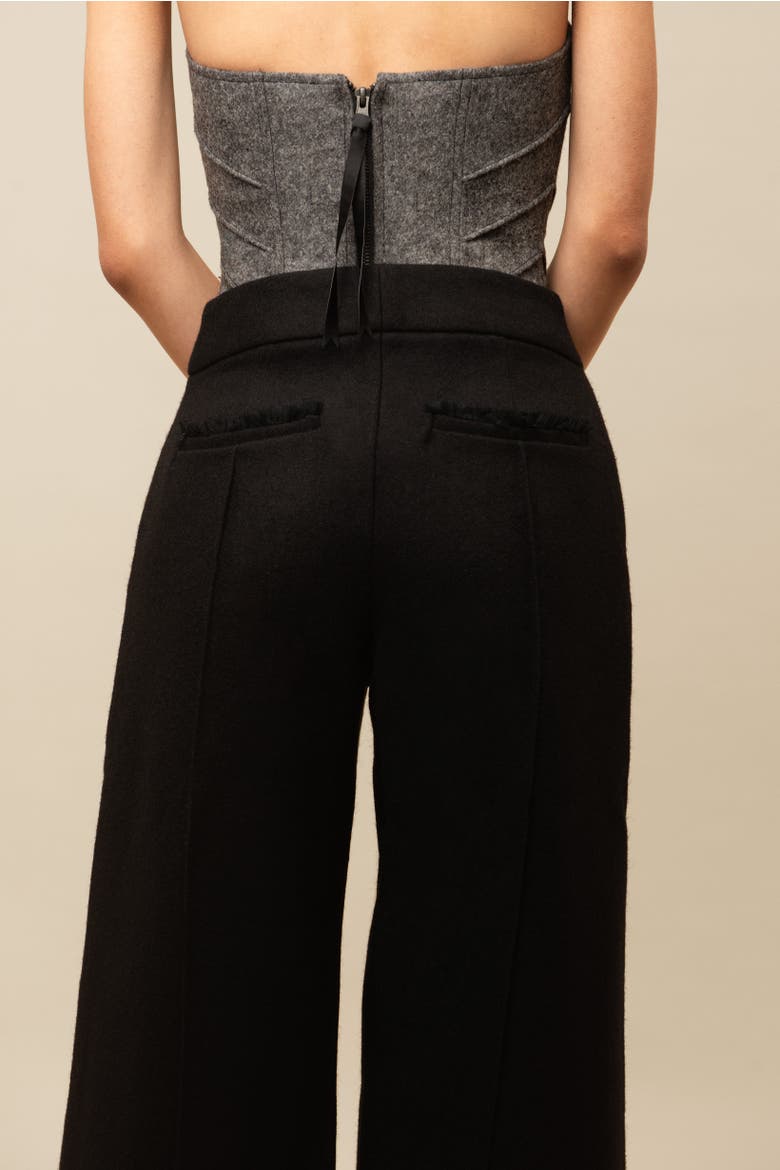 Salem Structured Thick Wool Ruffled-Hem Pant, Alternate, color, Black