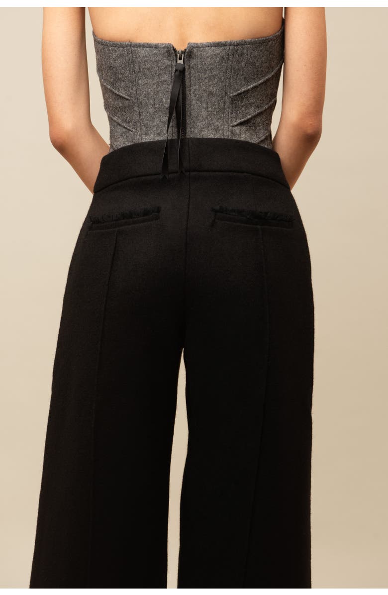 Contessa Mills Salem Structured Thick Wool Ruffled-Hem Pant, Alternate, color, Black