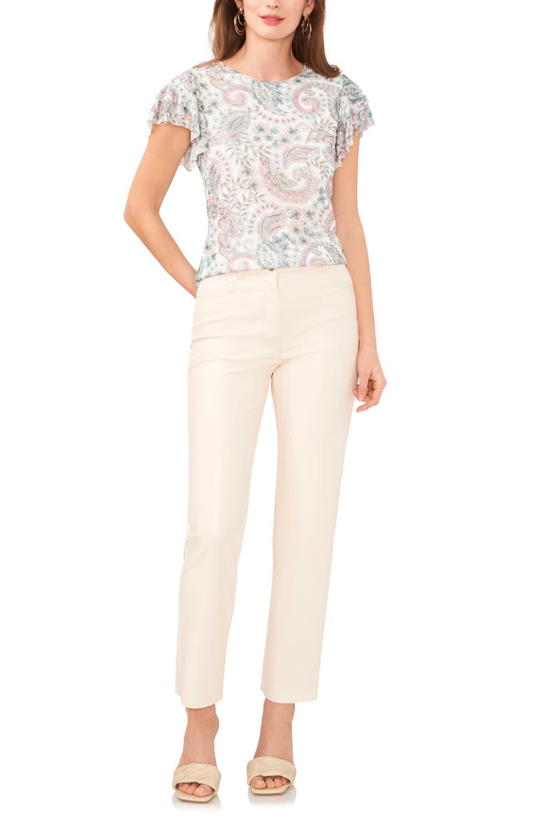Vince Camuto Floral Ruffle Sleeve Mesh Top, Alternate, color, 