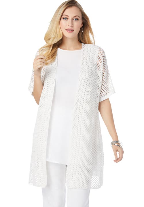 Jessica London Crochet Long Cardigan In White