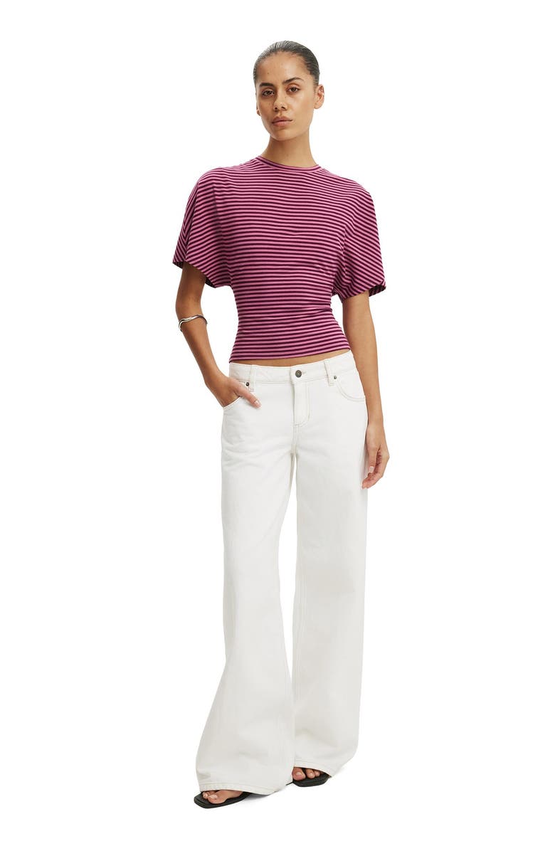 Cotton On Women's Blair Batwing Short Sleeve Tee, Alternate, color, Madi Stripe Blackberry Belle