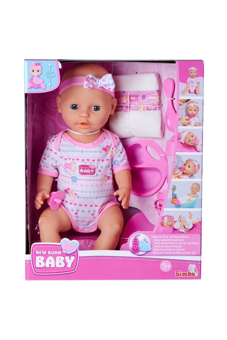 Newborn Drink & Wet 17 Inch Baby Doll with 8 Accessories, Main, color, Multicolored