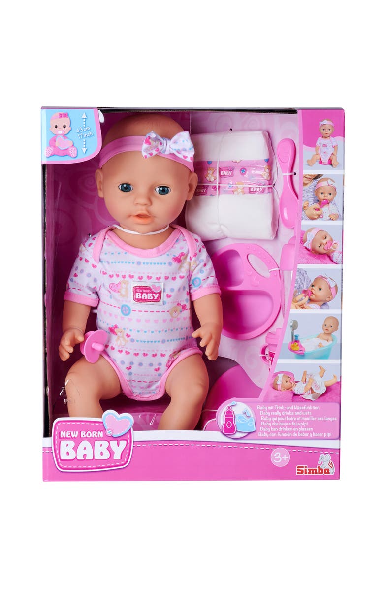 Simba Newborn Drink & Wet 17 Inch Baby Doll with 8 Accessories, Main, color, Multicolored