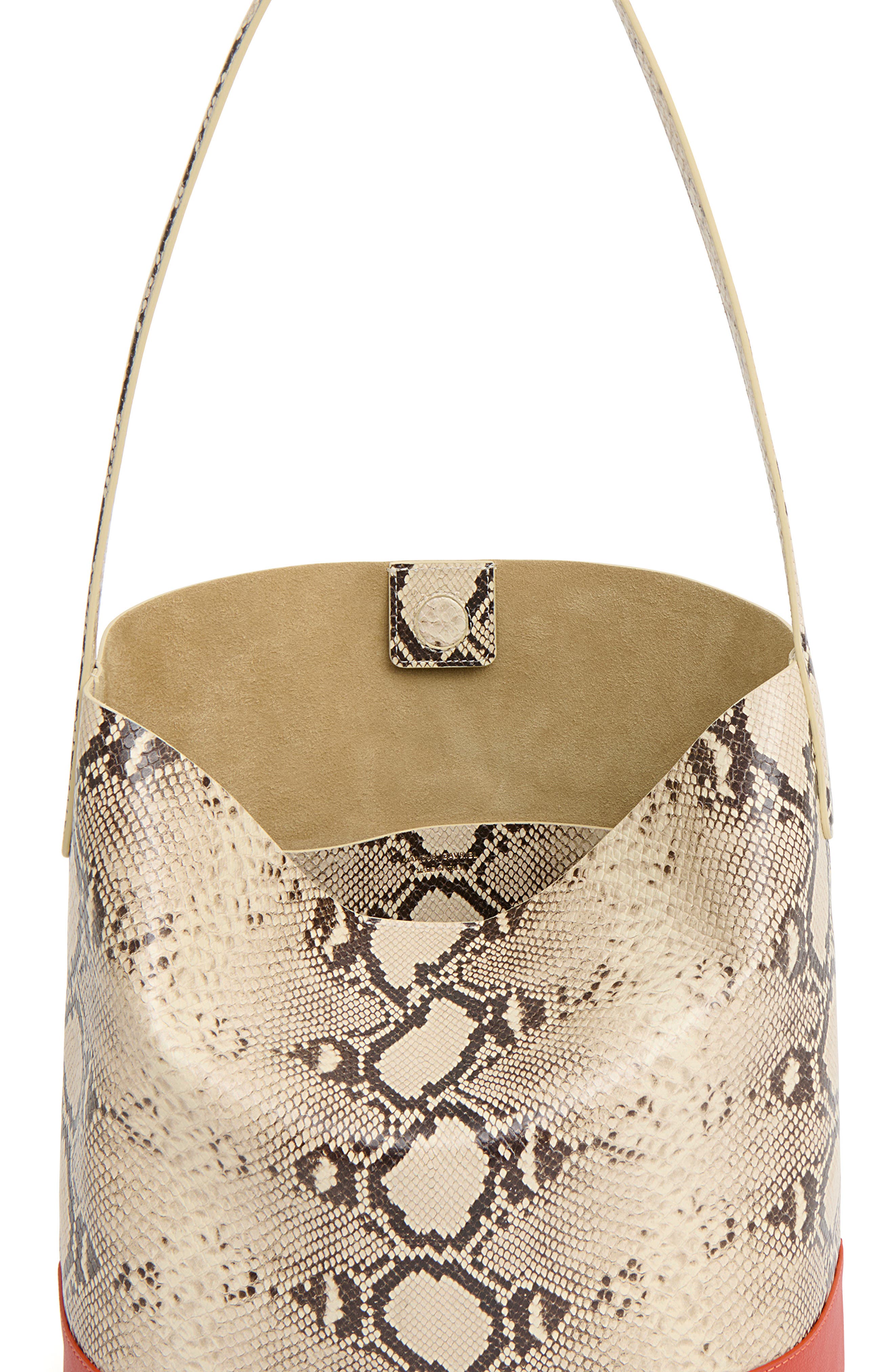 Mansur Gavriel Everyday Cabas Snakeskin Embossed Leather Tote, Alternate, color, Roccia/ Pomodoro
