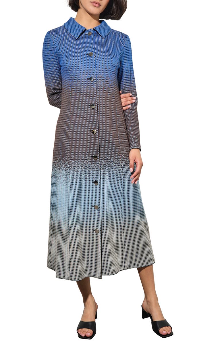 Ming Wang Ombré Jacquard Long Sleeve Knit Midi Shirtdress, Main, color, 