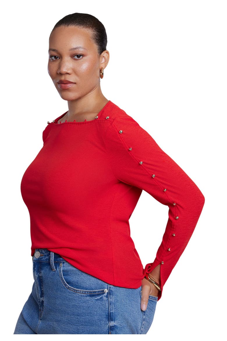 Button Detail Square Neck Knit Top (plus), Alternate, color, BARBADOS CHERRY