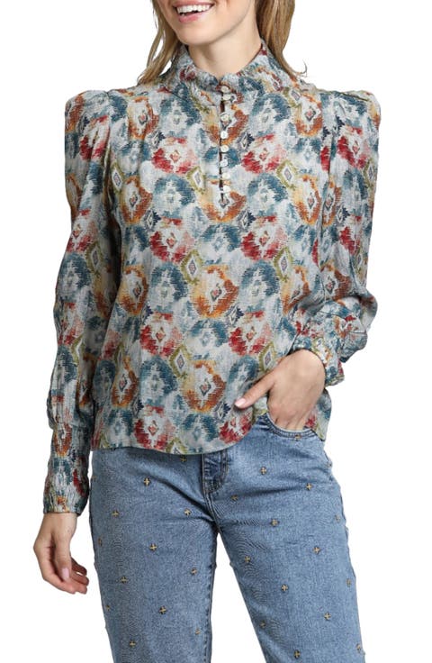 Puff Shoulder Button Front Top