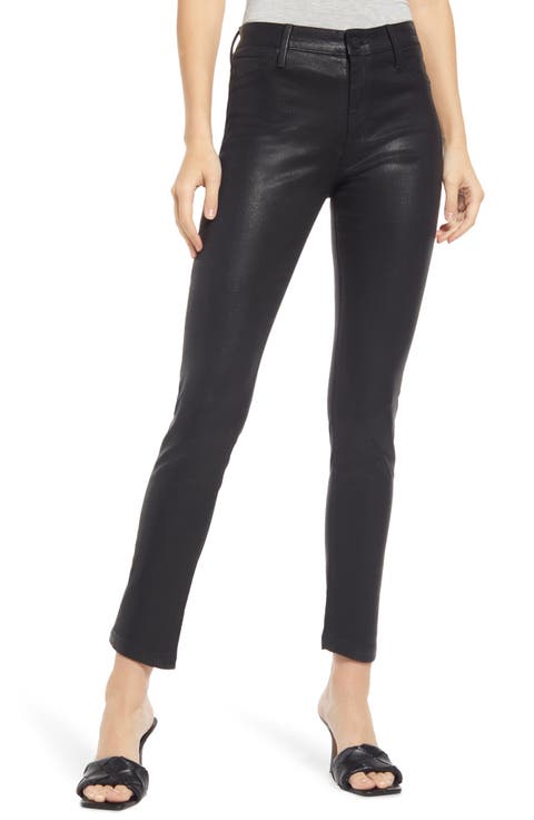 The Farrah High Rise Ankle Skinny Leather Panel Denim Pants