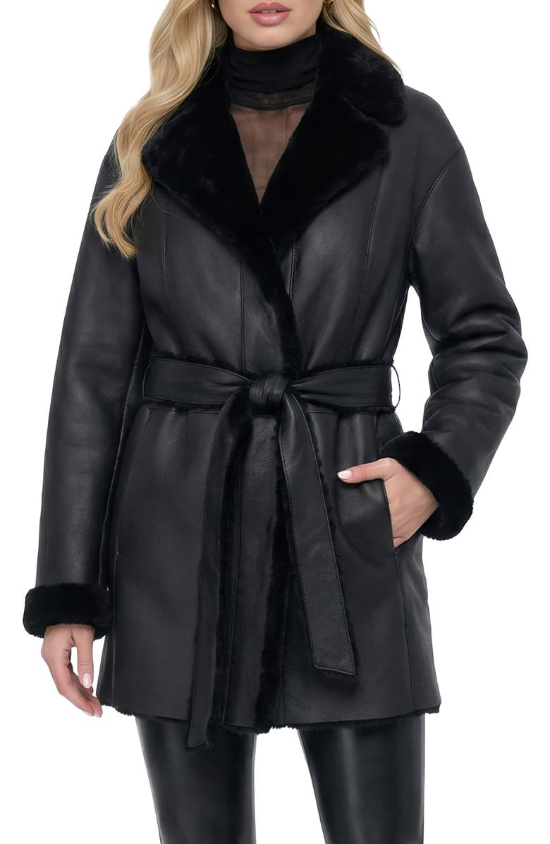 GORSKI Merino Genuine Shearling Stroller, Belt, Main, color, Black