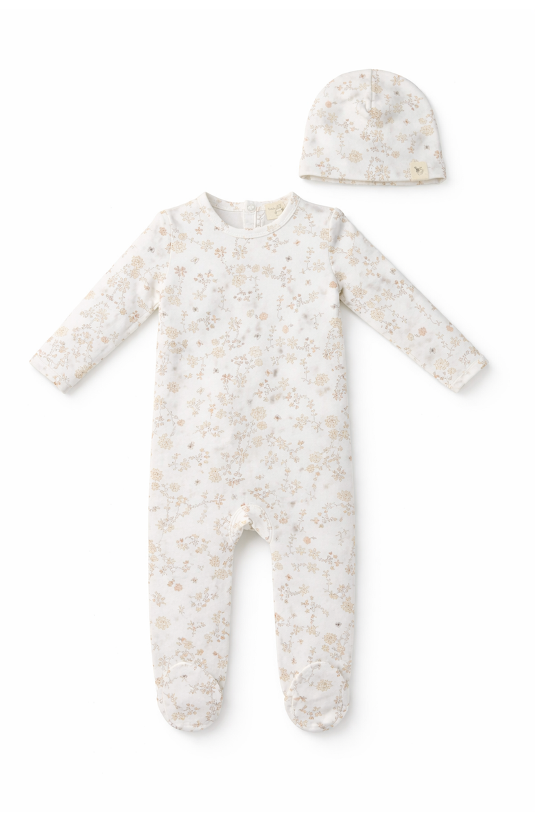 Bebe Bella Girl All Over Floral and Mushroom Print Romper with Hat, Main, color, White/Pink