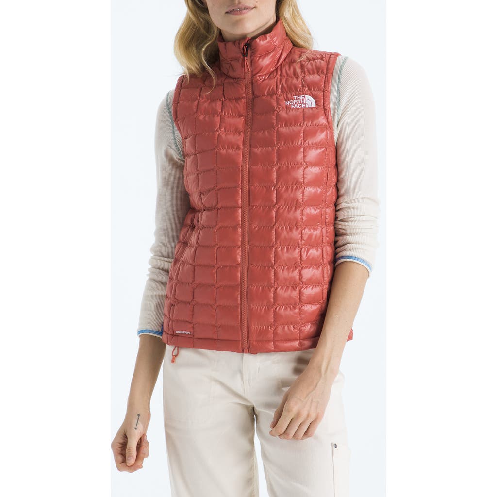 The North Face Thermoball Windproof Water Repellent Packable Quilted Vest In Red