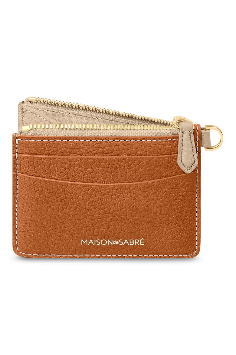 Leather Zipped Card Pouch, Alternate, color, Pecan Nude