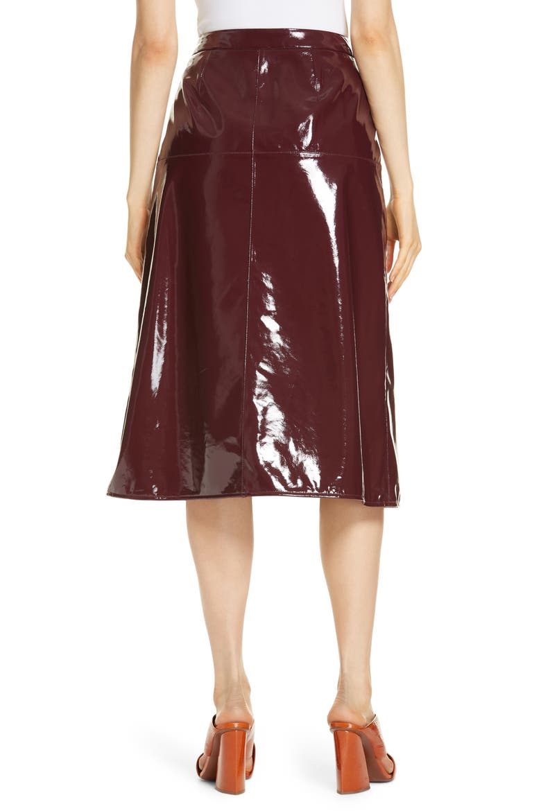 Patent Leather Midi Skirt, Alternate, color, BURGUNDY LONDON