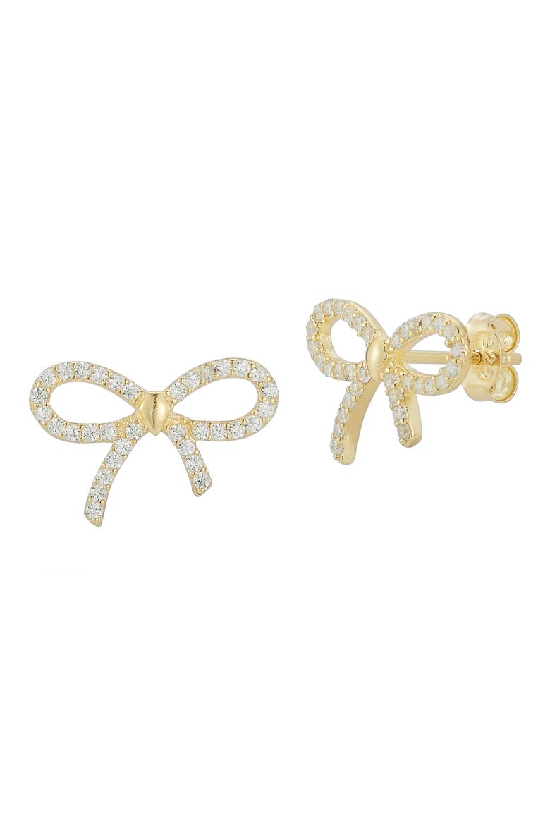14K Gold Plate CZ Bow Stud Earrings, Main, color, GOLD