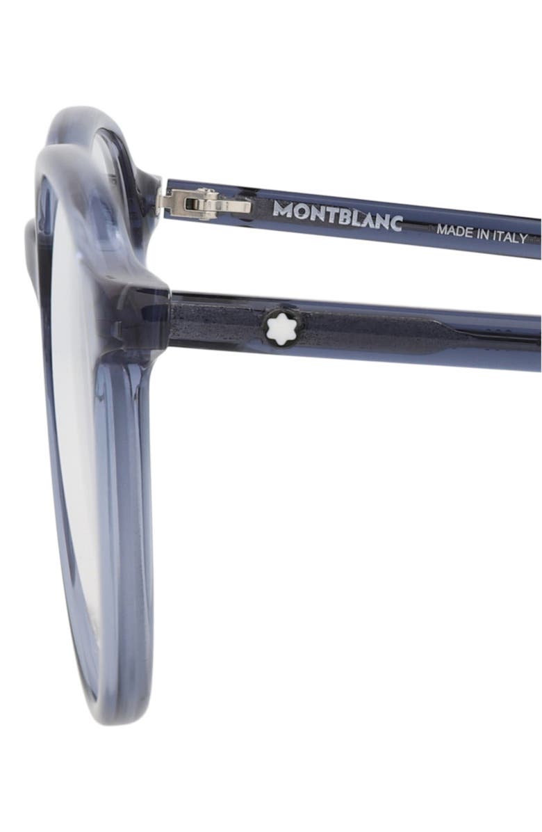Montblanc 52mm Round Optical Glasses, Alternate, color, Blue Blue Transparent