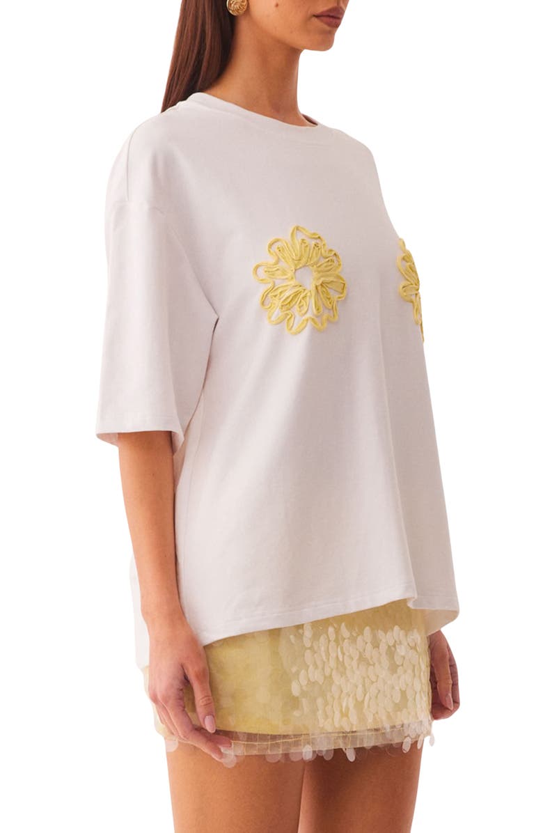 SNDYS Mai Tai Cord Embellished Floral Stretch Cotton T-Shirt, Alternate, color, Yellow Floral