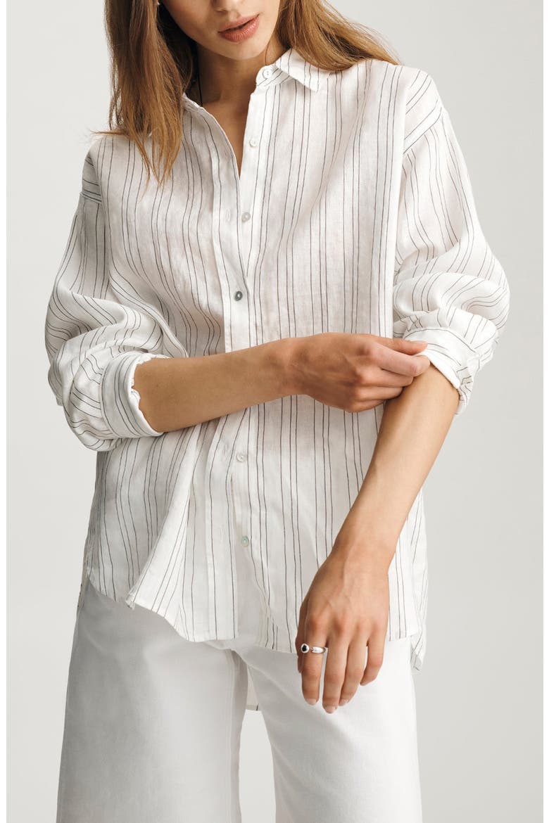 Stripe Relaxed Fit Linen Button-Up Shirt, Main, color, WHITE/ BLACK STRIPED