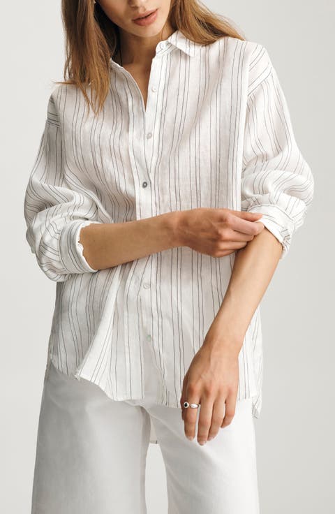 Stripe Relaxed Fit Linen Button-Up Shirt