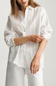 Mavi Jeans Stripe Relaxed Fit Linen Button-Up Shirt