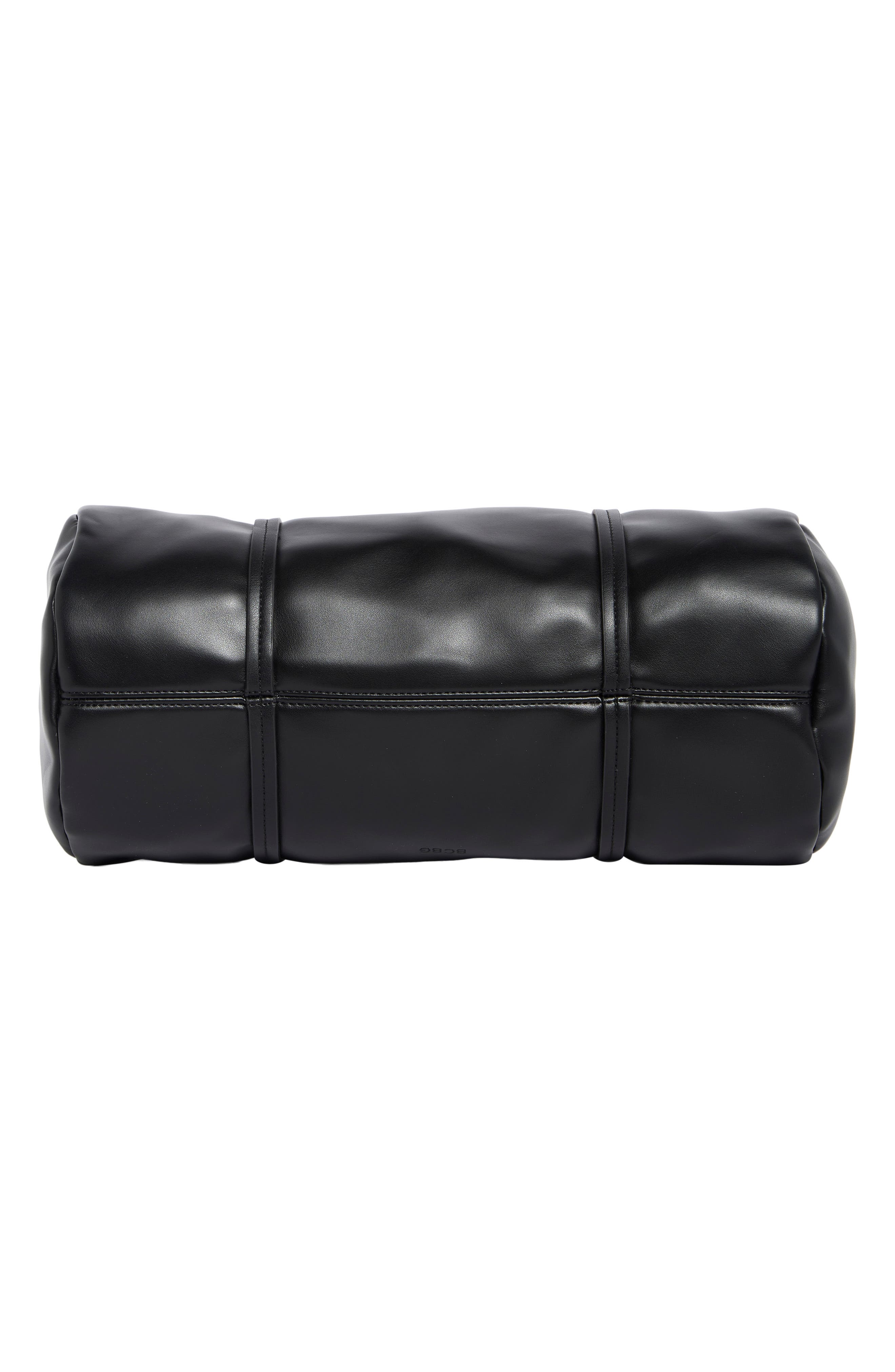 Faux Leather Barrel Bag, Alternate, color, BLACK