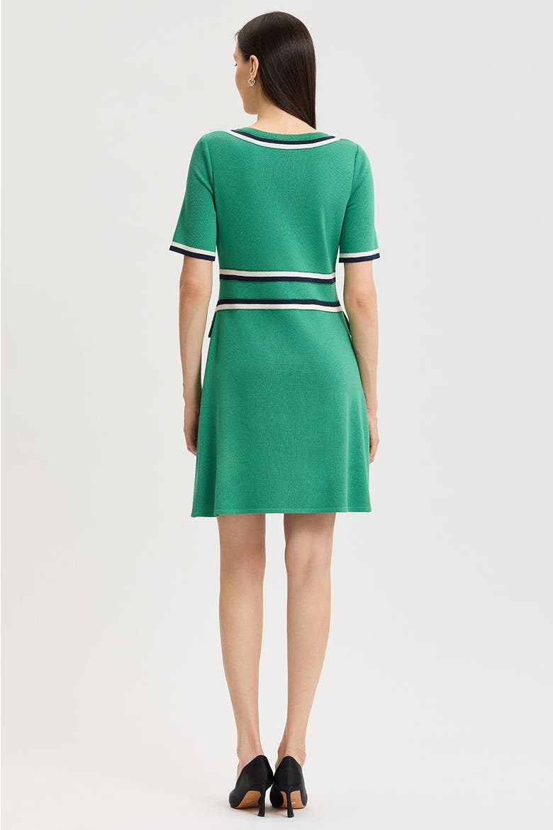 Button Detail Contrast Trim Soft Knit Dress, Alternate, color, Kelly Green/Indigo/Ivory