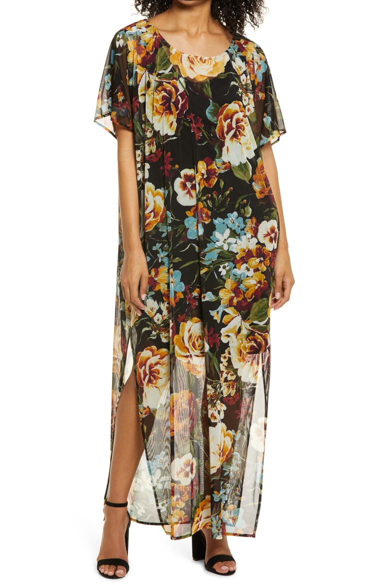 Floral Print Maxi Dress, Main, color, MUSTARD