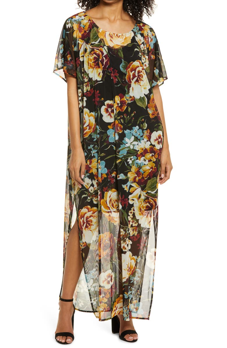 Connected Apparel Floral Print Maxi Dress, Main, color, 