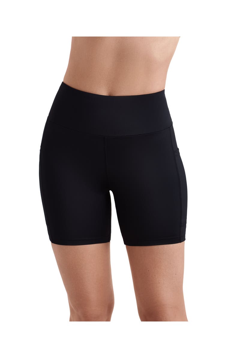 ShapeSolver Yoga Waist Midi Swim Short, Main, color, Black