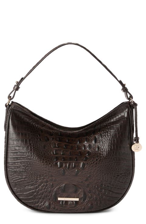 Small Kathleen Croc Embossed Leather Shoulder Bag