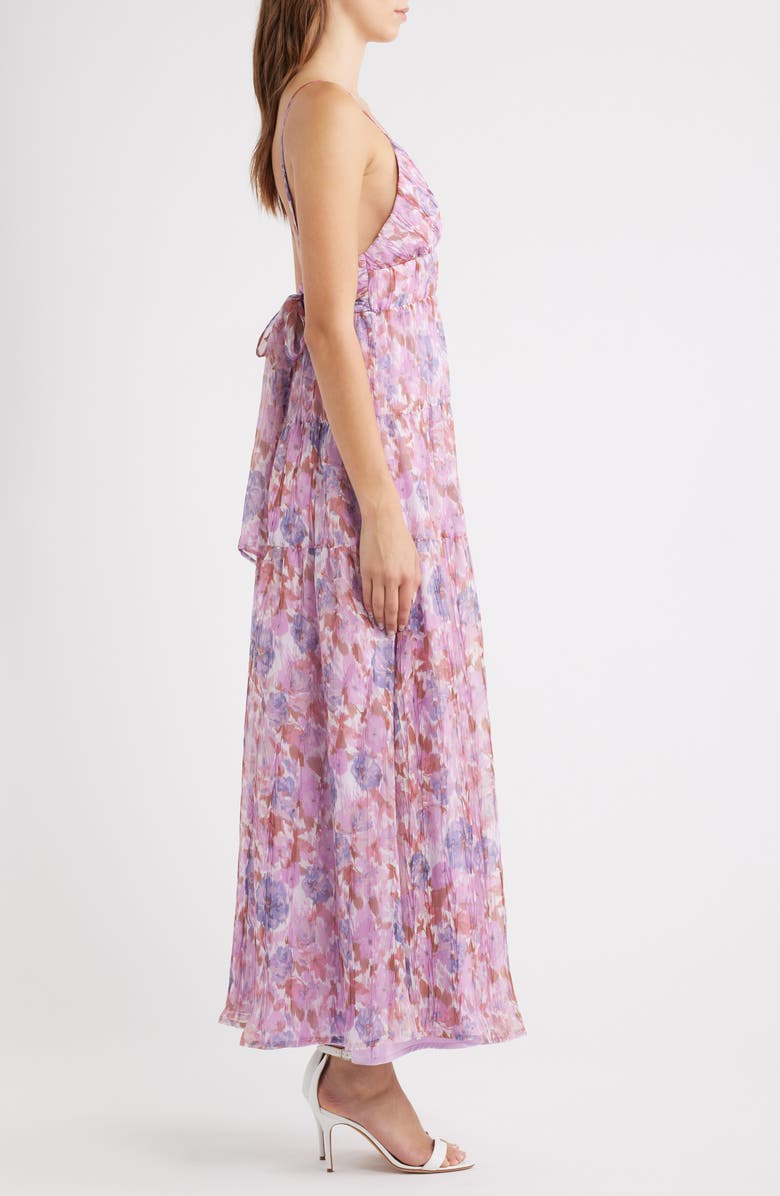 Lulus Shannon Tie Back Maxi Cocktail Dress, Alternate, color, Violet Multi