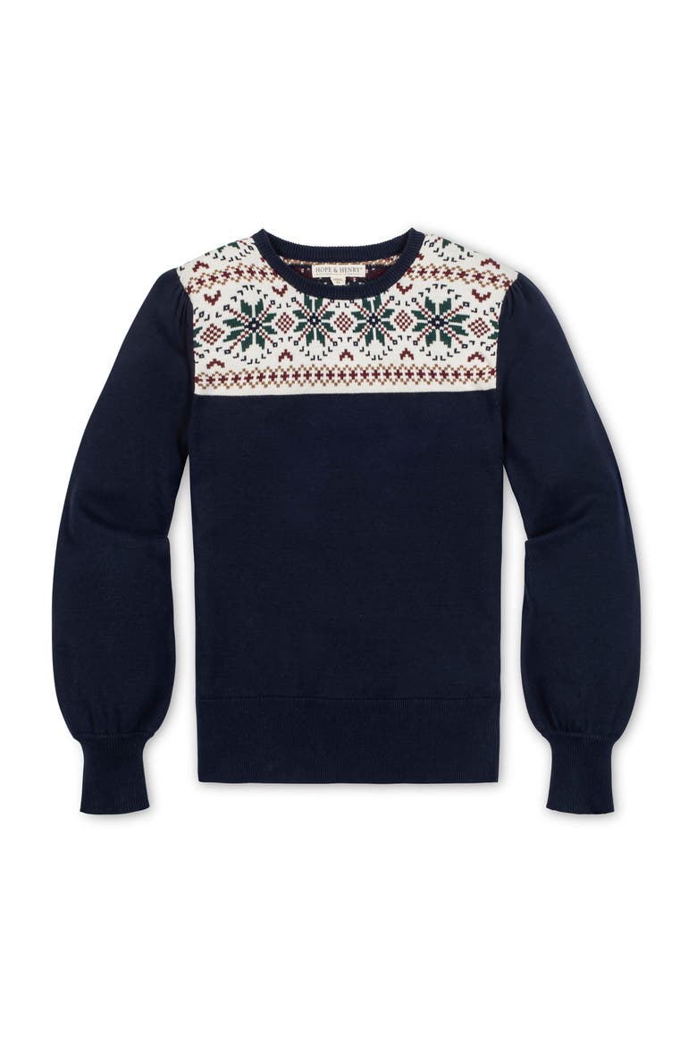 Organic Fair Isle Puff Sleeve Sweater, Alternate, color, Scottish Snowflake