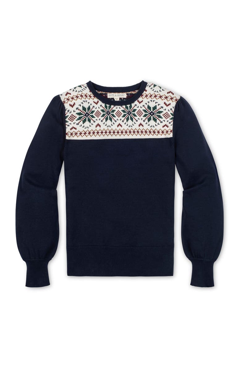Hope & Henry Organic Fair Isle Puff Sleeve Sweater, Alternate, color, Scottish Snowflake