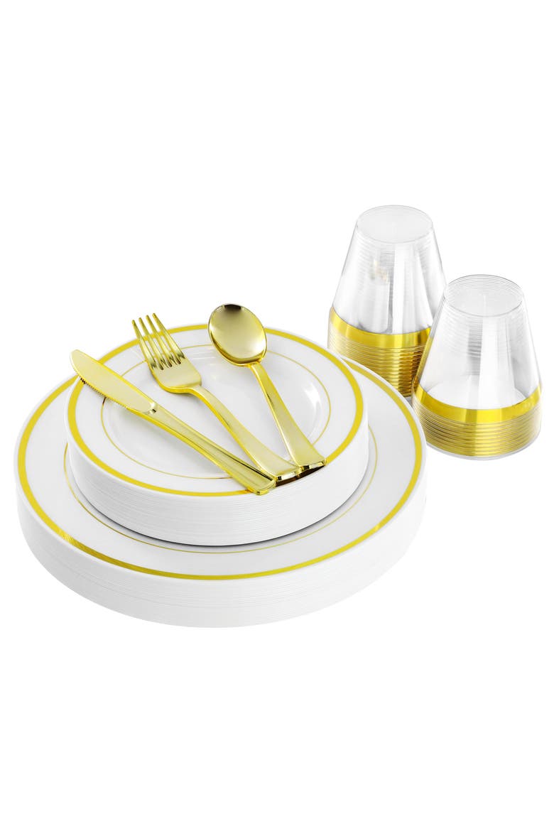 Disposable Plastic Dinnerware Party Set, Main, color, Gold