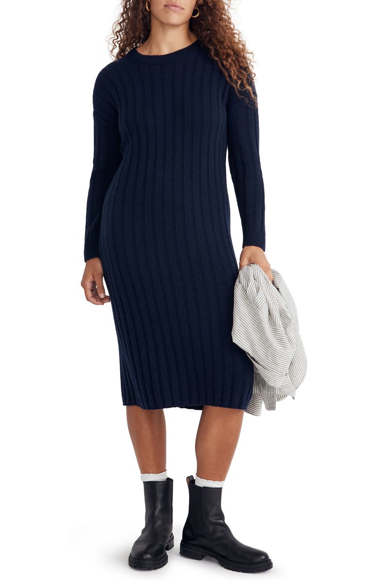 Madewell Ribbed Midi Sweater Dress, Main, color, 