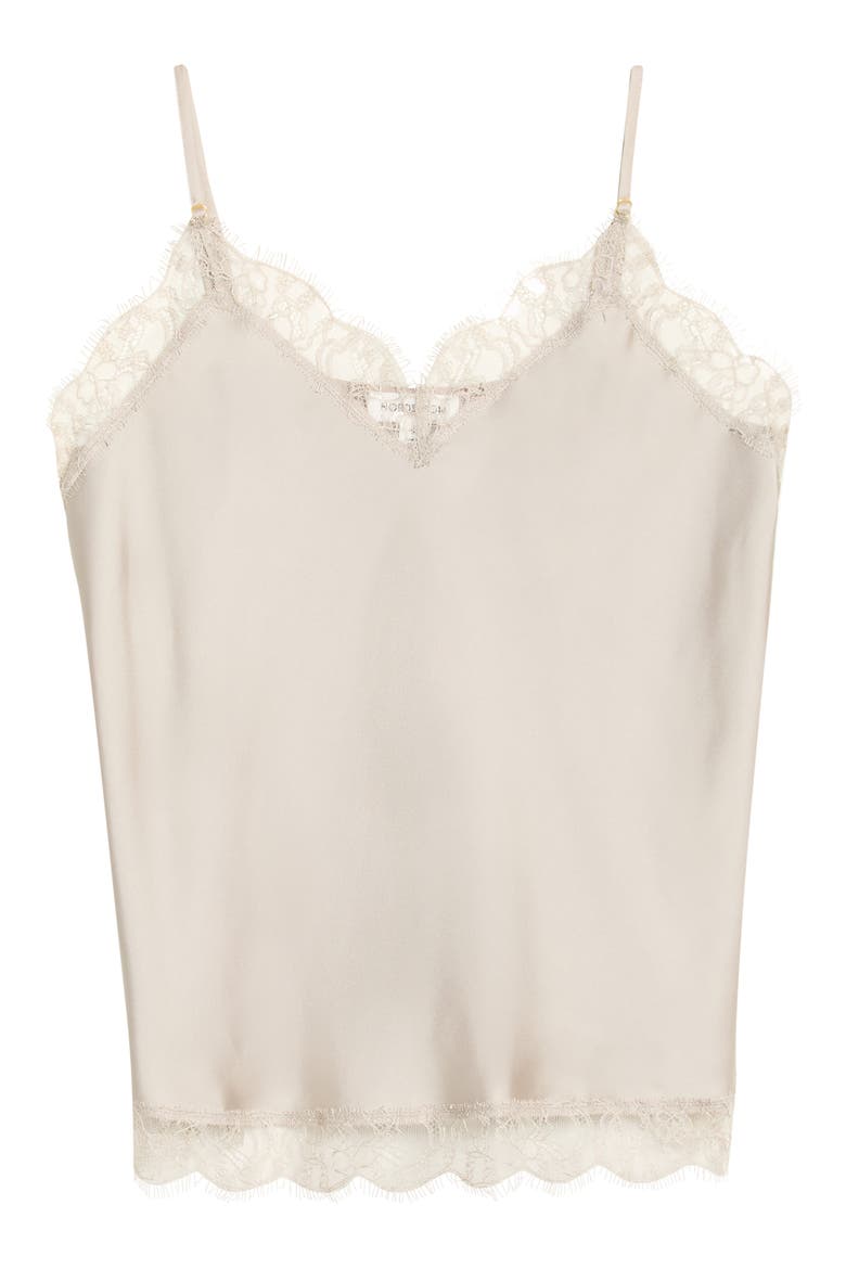 Scalloped Lace Trim Satin Camisole, Alternate, color, BEIGE STRING