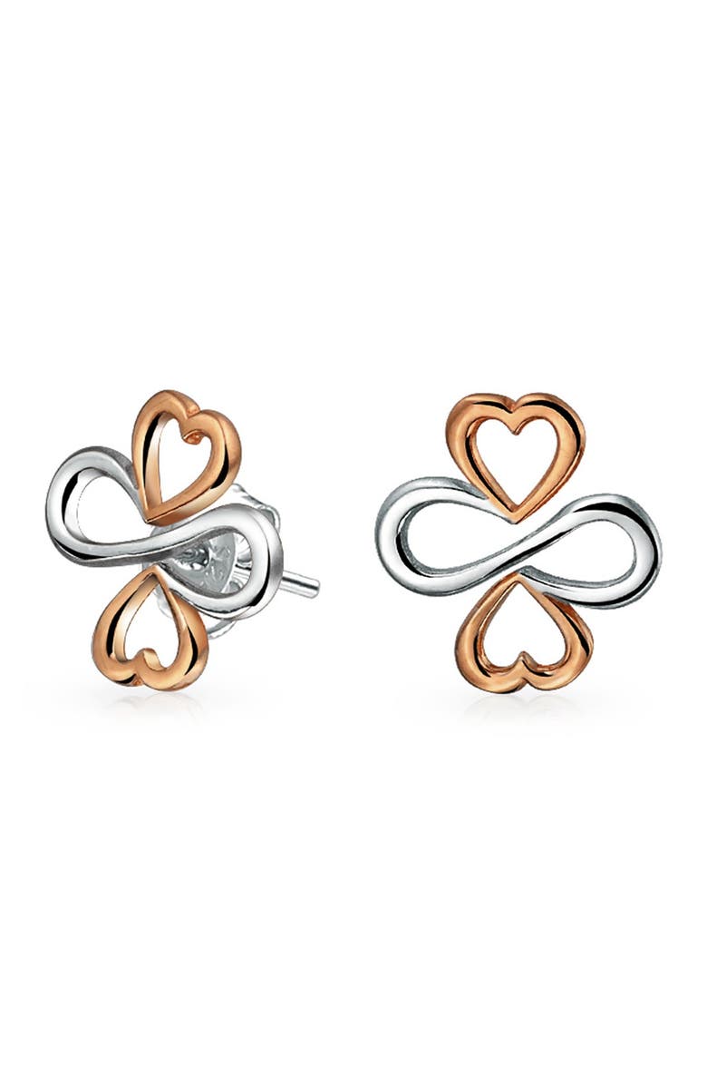 BLING JEWELRY Two-Tone Ayllu Symbol Heart Infinity Clover Stud Earrings, Main, color, 