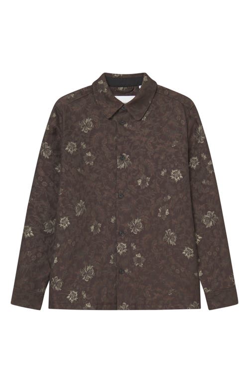 Les Deux Kaleb Jacquard Button Front Overshirt In Brown