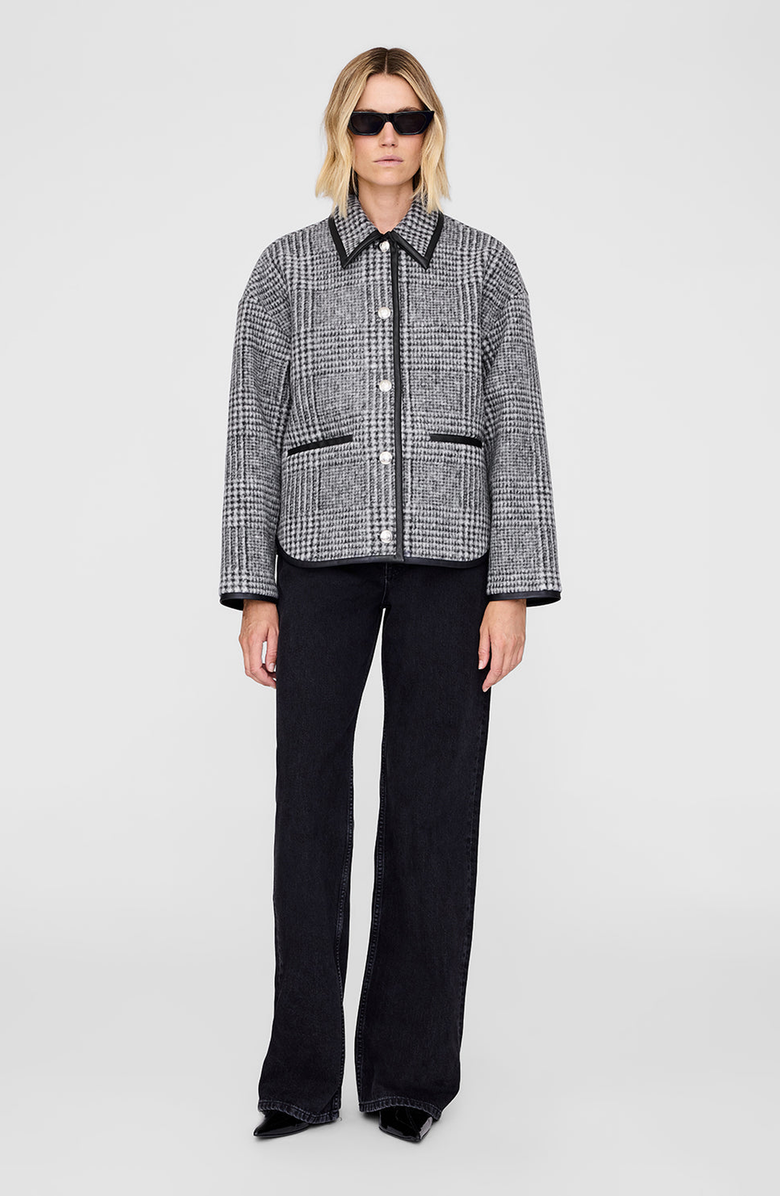 ANINE BING Camden Black and Grey Check Jacket, Main, color, Black / Grey Check