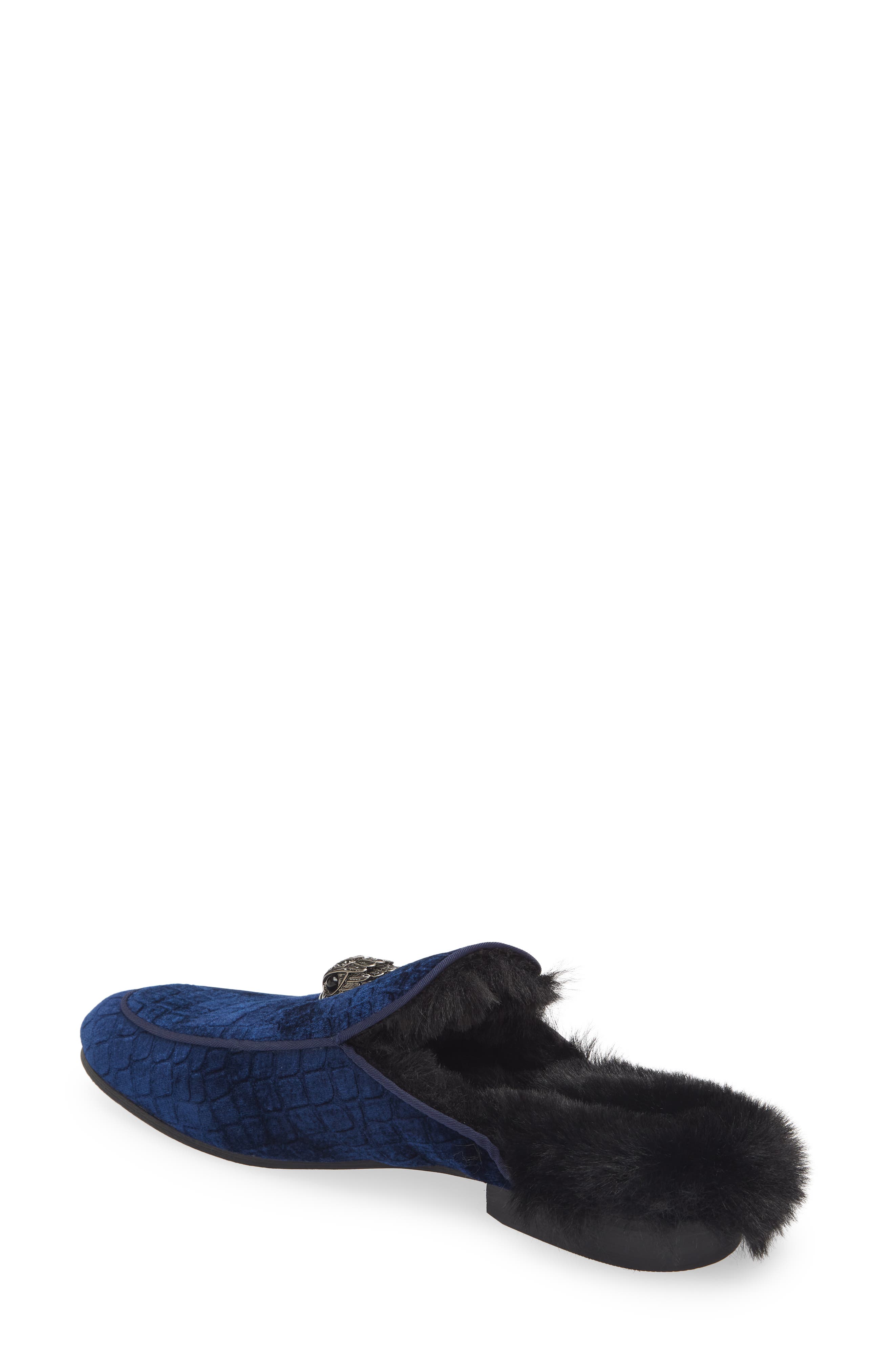 Kurt Geiger London Hugh Velvet & Faux Fur Loafer Mule, Alternate, color, Navy