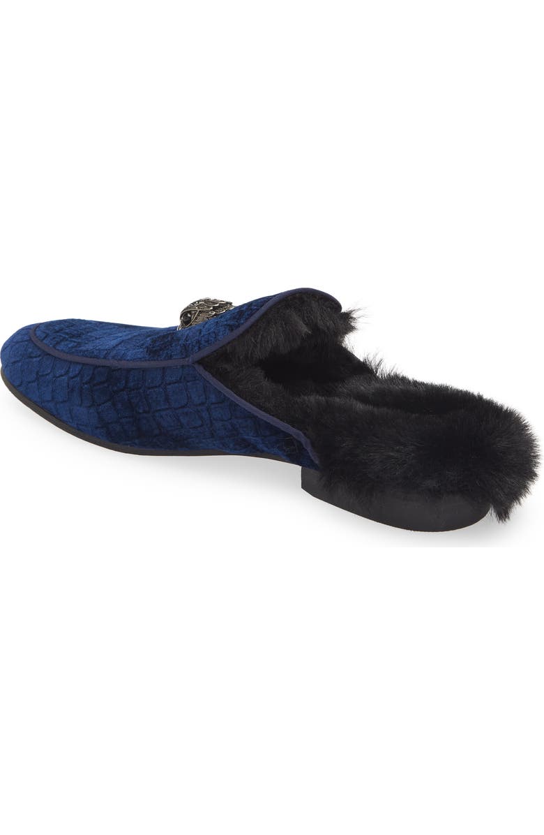 Kurt Geiger London Hugh Velvet & Faux Fur Loafer Mule, Alternate, color, Navy