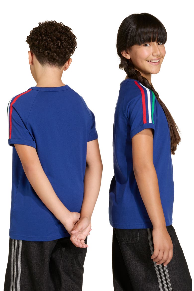 Kids' 3-Stripes Cotton T-Shirt, Alternate, color, VICTORY BLUE/ LIGHT GOLD
